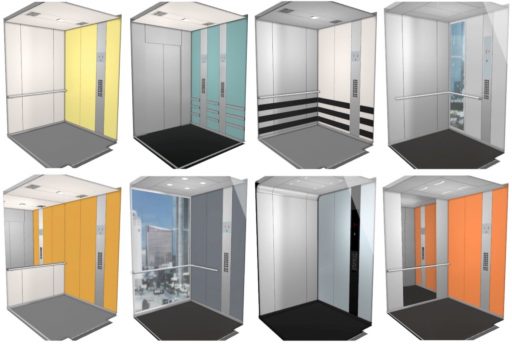 Different elevator cabin designs and accessories