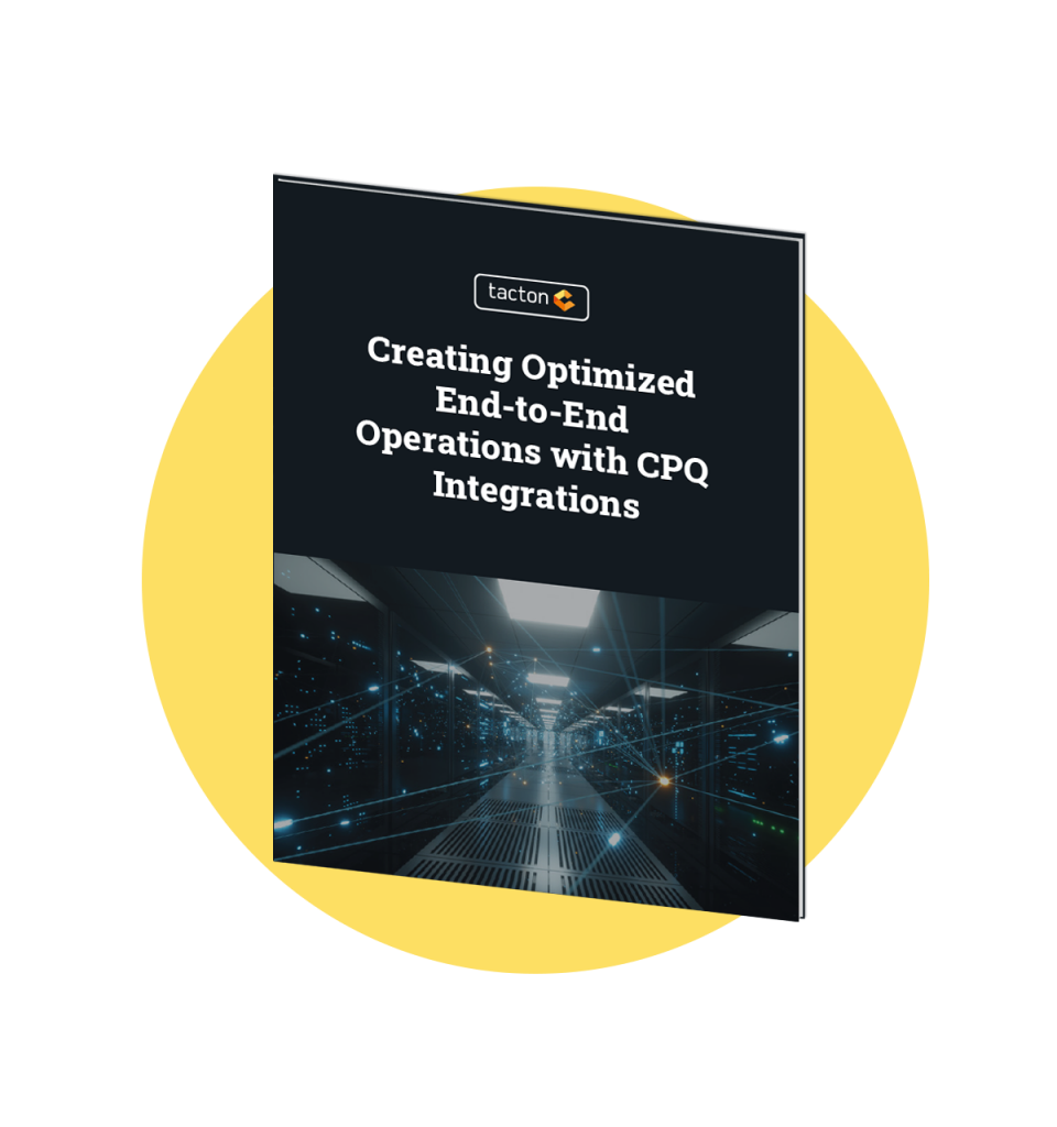 Clickable image that takes you to the download-page of Tacton's free eBook: Creating Optimized End-to-End Operations with CPQ Integrations